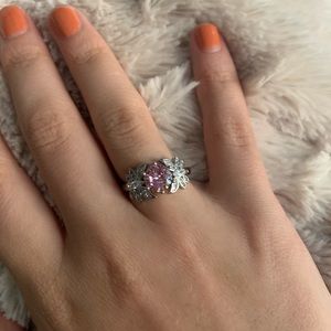 Pink stone silver jackpot candle ring